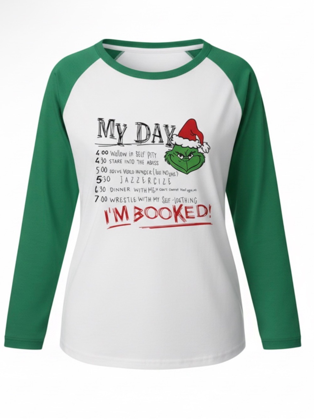 Green & White Grinch Raglan Holiday Tee - Unbranded